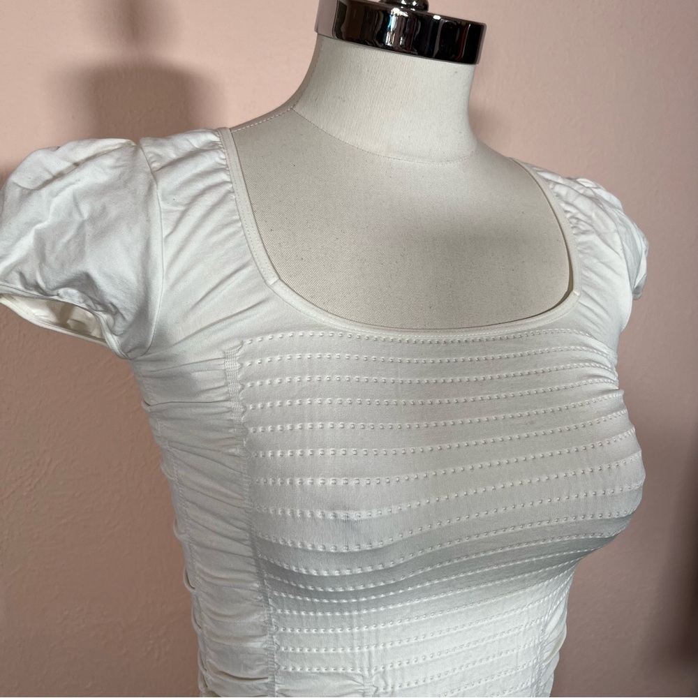 Vintage 90 Y2K Retro Stretchy White Coquette Girl Puff Sleeve Tie back Crop top